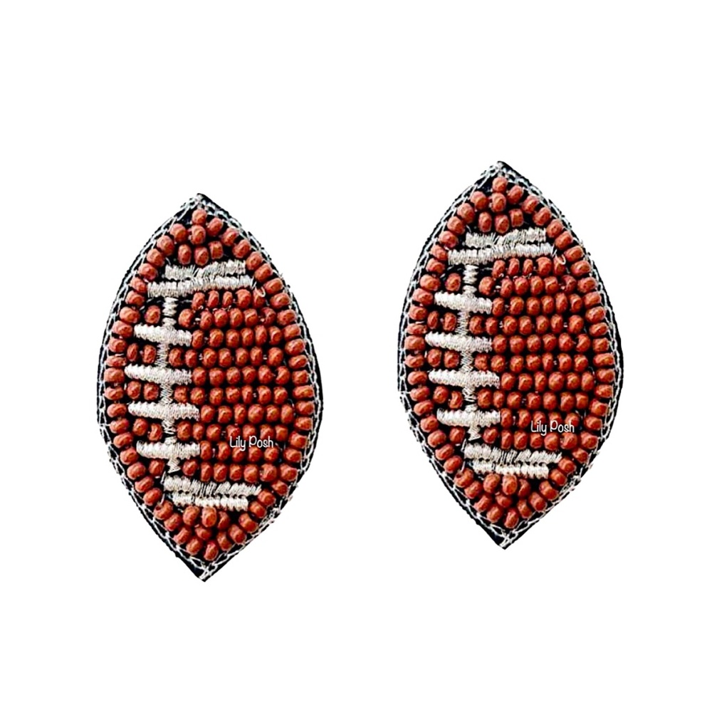 Beaded Football Stud Earring, Seed Bead Football Game Day Earring